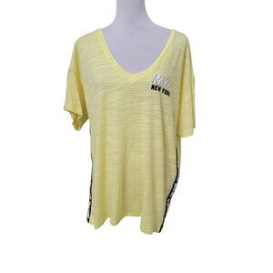 Pink Victoria's Secret Size L Yellow Oversized/Stretched NEW YORK V Neck T-Shirt